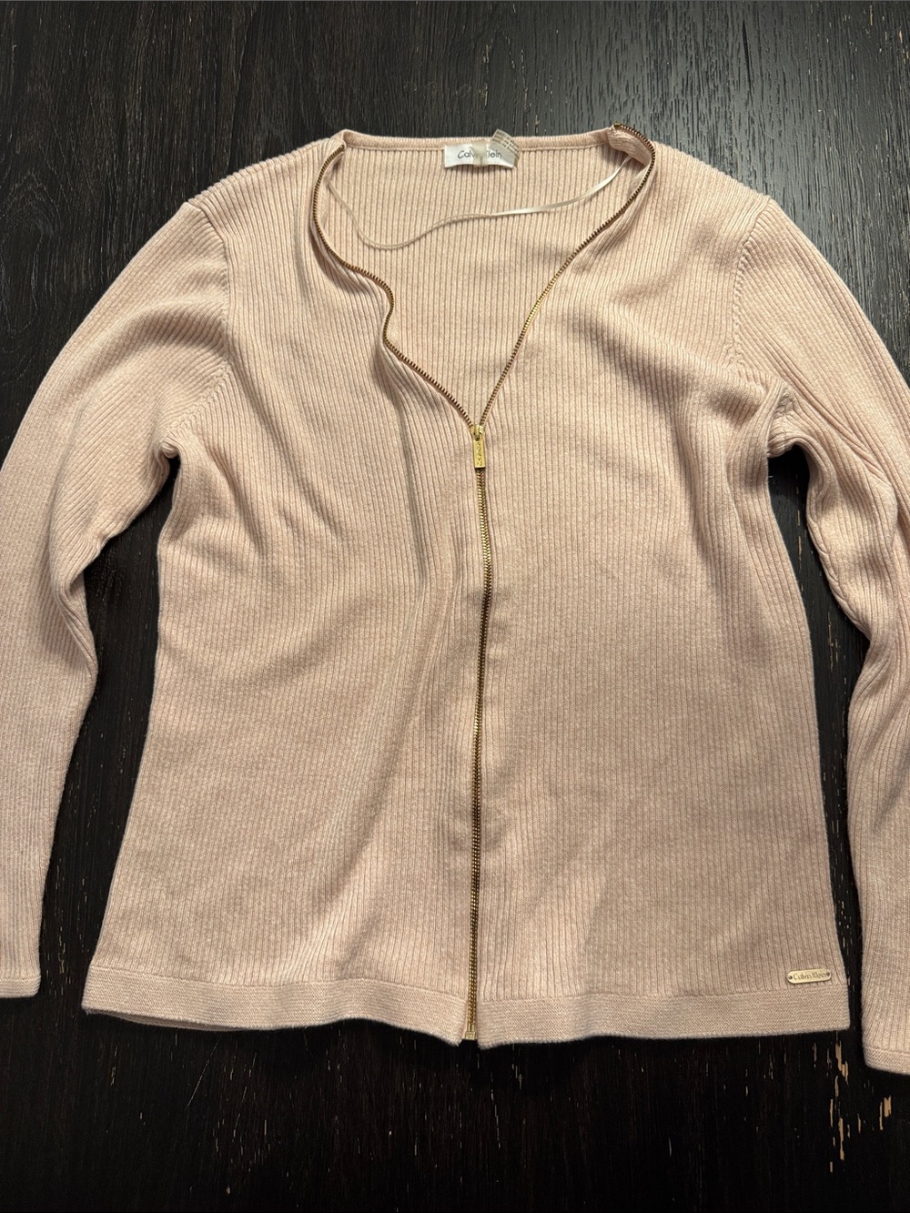 Calvin Klein Blush Ribbed Zip-Front Cardigan